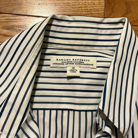 [US10]Banana Republic Blue/Gray Stripes WMN White Non Iron Tailored Dress Shirt - Picture 4 of 9
